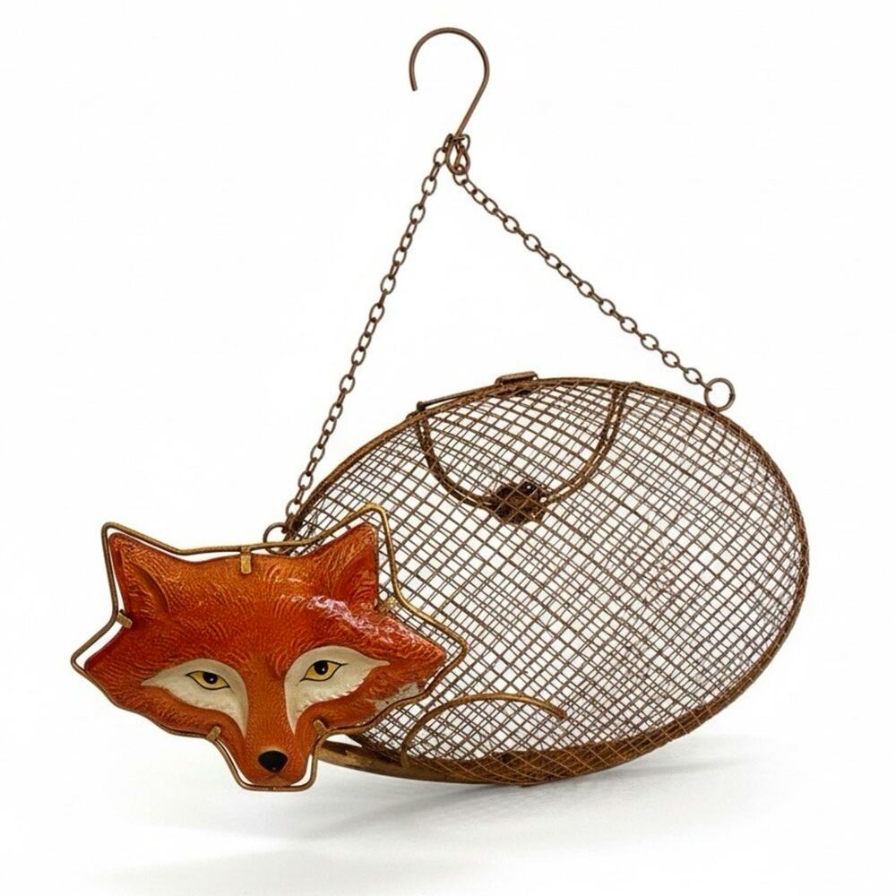Fox Mesh Decorative Bird Feeder Metal mesh body painted glass animal details